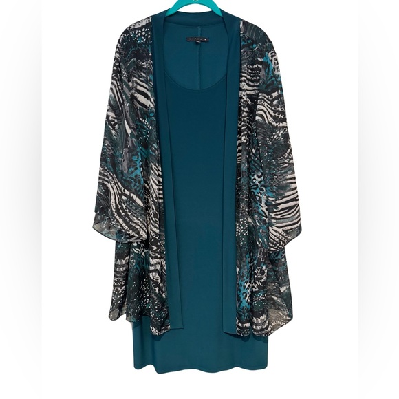Tiana B. Dresses & Skirts - Tiana B. Teal Zebra Print Cardigan Dress Size 18 W